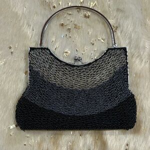 Small beaded evening bag silver grey black
